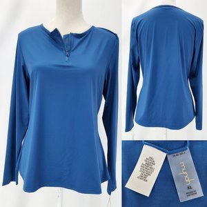 New Mynah Womens XL Blue Nylon Stretch Zip Neck Rashguard Sun Cover Swim Top